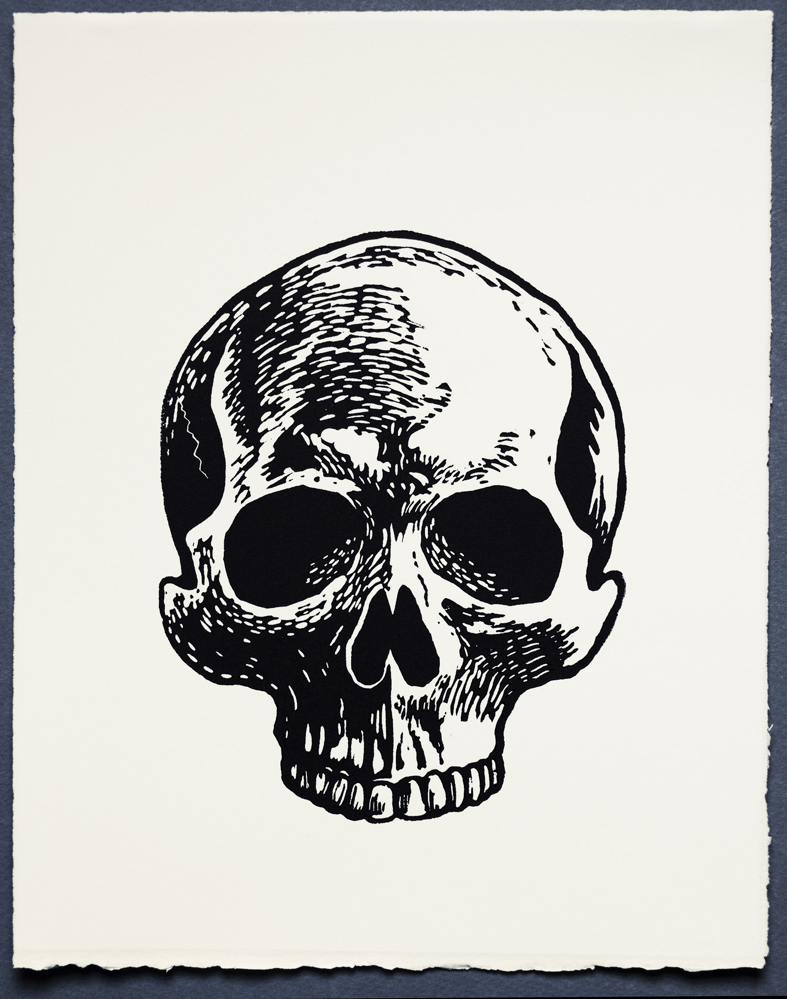 Sad Skull, Lino Print on White Somerset Paper. by Miles Glyn Art