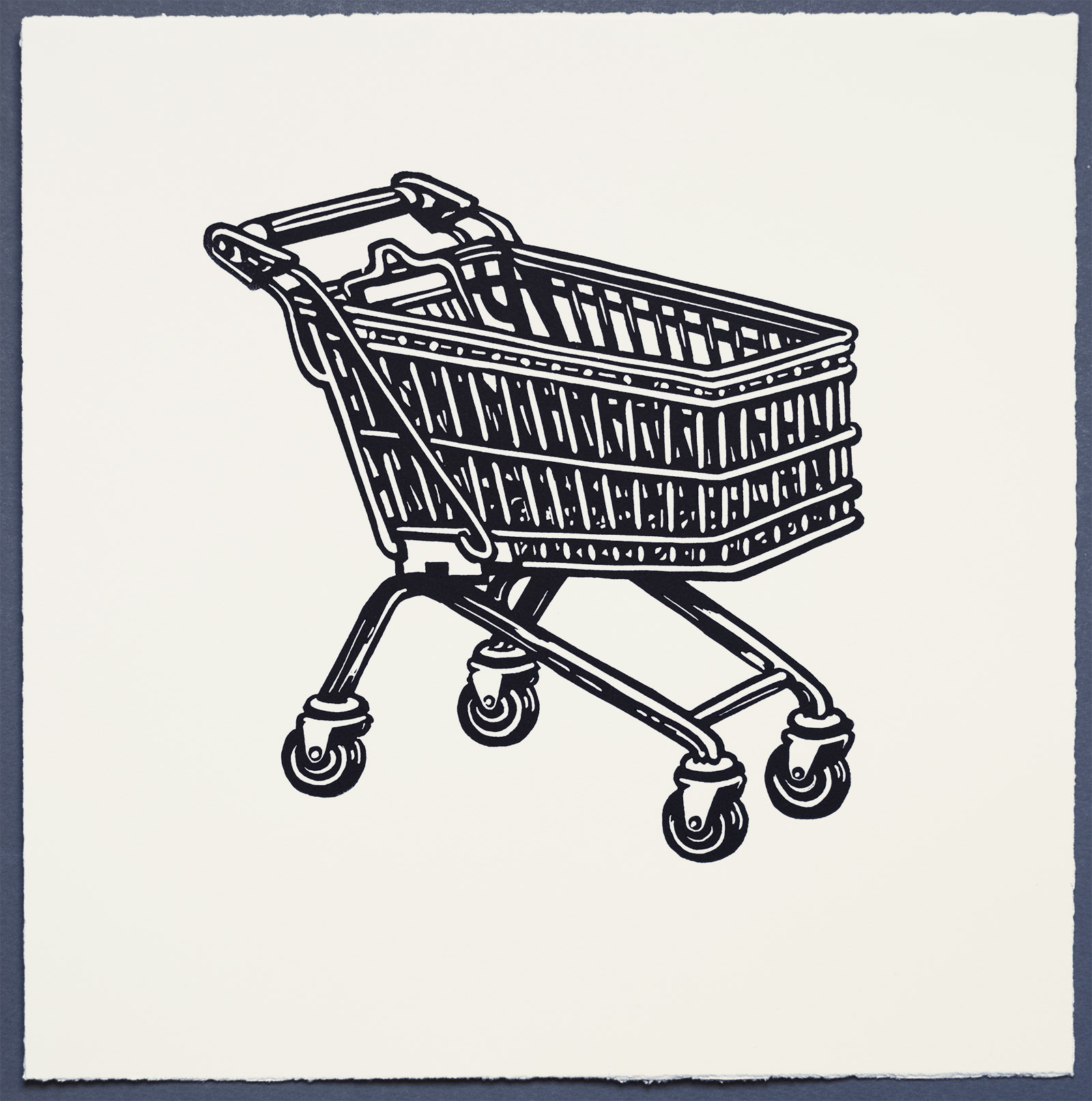   Shopping Trolley, Lino Print on White Somerset Paper, by Miles Glyn Art 