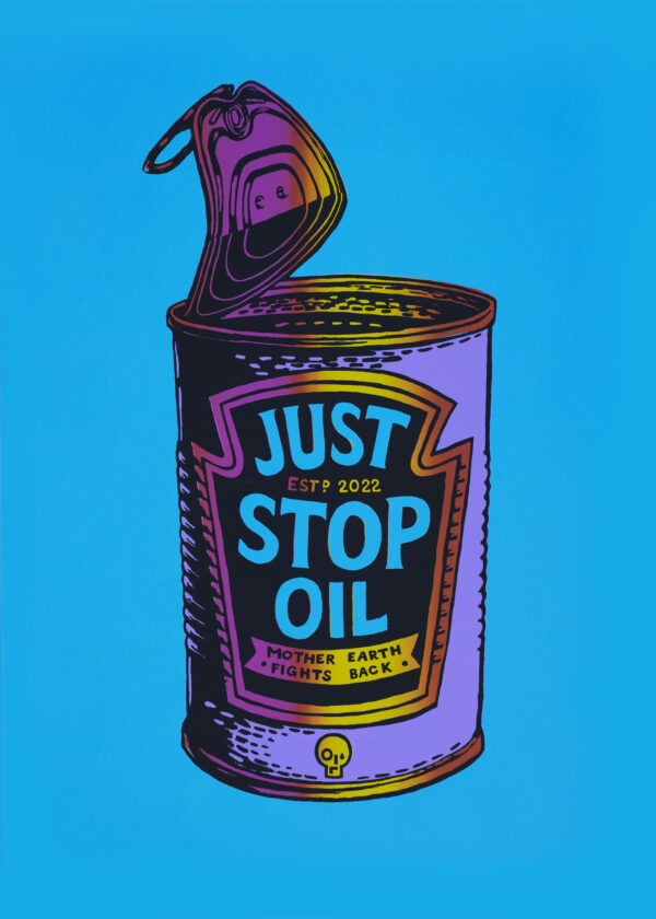 JUST STOP OIL Soup Throwers Oilers screen print Andy Warhol Climate crisis Paris68Redux XR Lino Print Lino Cut Wood Cut Art PrintMaking Extinction Rebellion Miles Glyn Artist Activist Nonviolence Direct Action Drawing Illustration