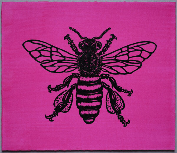 Bumble Bee Honey Bee XR Lino Print Lino Cut Wood Cut Art PrintMaking Extinction Rebellion Miles Glyn Artist Activist Nonviolence Direct Action Drawing Illustration