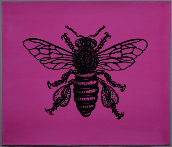 Bumble Bee Honey Bee XR Lino Print Lino Cut Wood Cut Art PrintMaking Extinction Rebellion Miles Glyn Artist Activist Nonviolence Direct Action Drawing Illustration