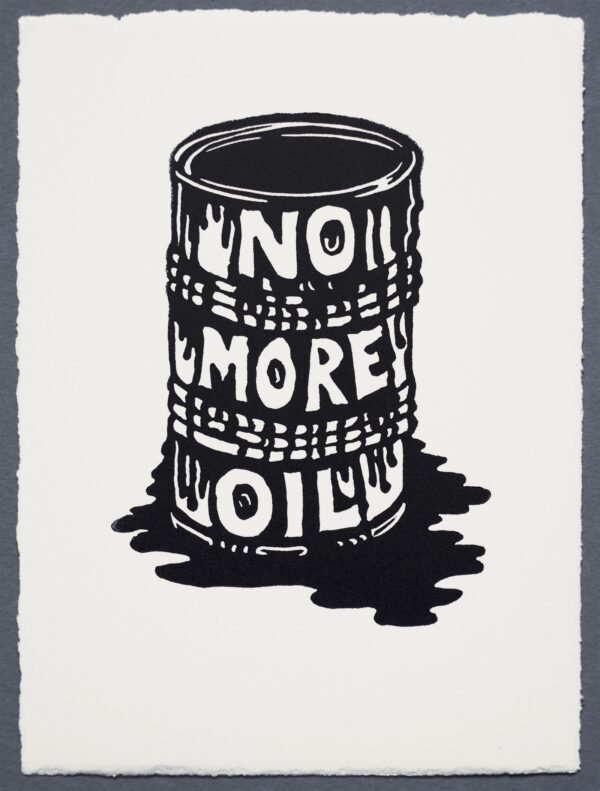 NO MORE OIL JUST STOP OIL XR Lino Print Lino Cut Wood Cut Art PrintMaking Extinction Rebellion Miles Glyn Artist Activist Nonviolence Direct Action Drawing Illustration