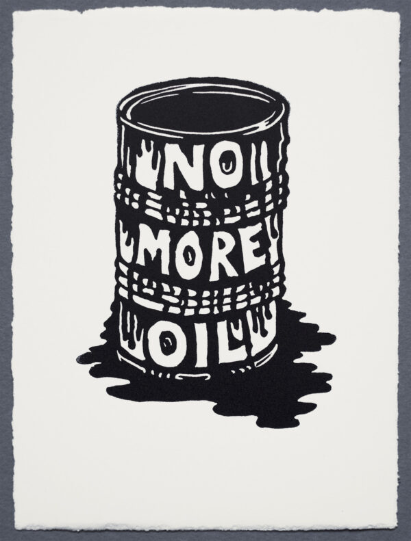 NO MORE OIL JUST STOP OIL XR Lino Print Lino Cut Wood Cut Art PrintMaking Extinction Rebellion Miles Glyn Artist Activist Nonviolence Direct Action Drawing Illustration