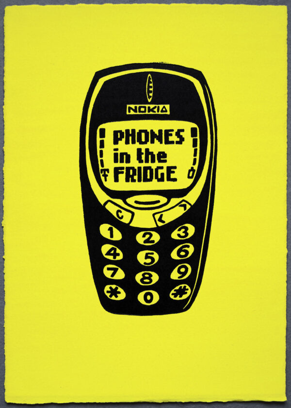 Phones In The Fridge Fuck The Police ACAB XR Lino Print Lino Cut Wood Cut Art PrintMaking Extinction Rebellion Miles Glyn Artist Activist Nonviolence Direct Action Drawing Illustration