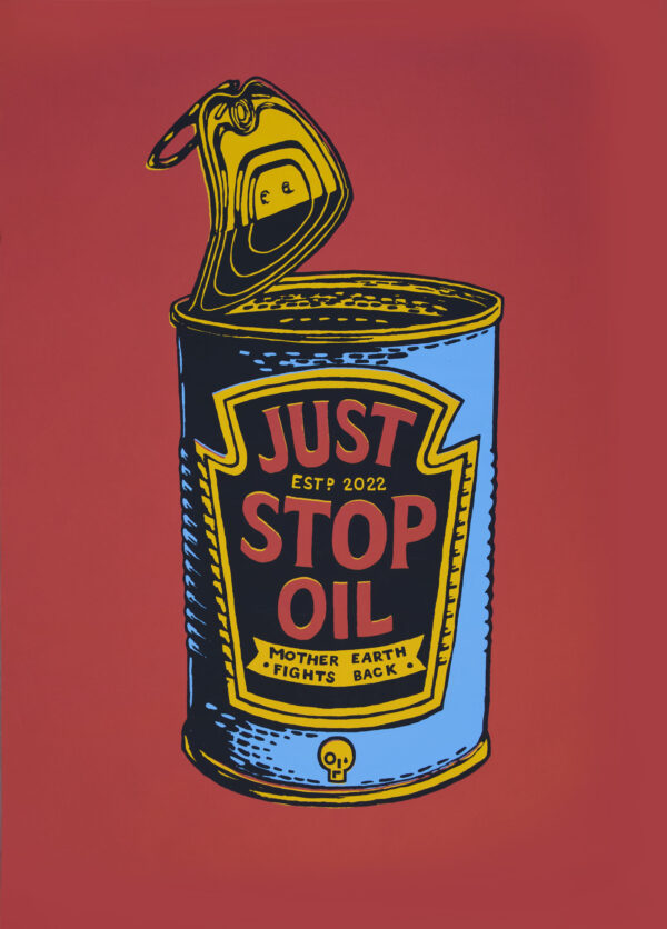 Heinz Tomato Soup Mother Earth Fights Back XR Lino Print Lino Cut Wood Cut Art PrintMaking Extinction Rebellion Just Stop Oil Miles Glyn Artist Activist Nonviolence Direct Action Drawing Illustration