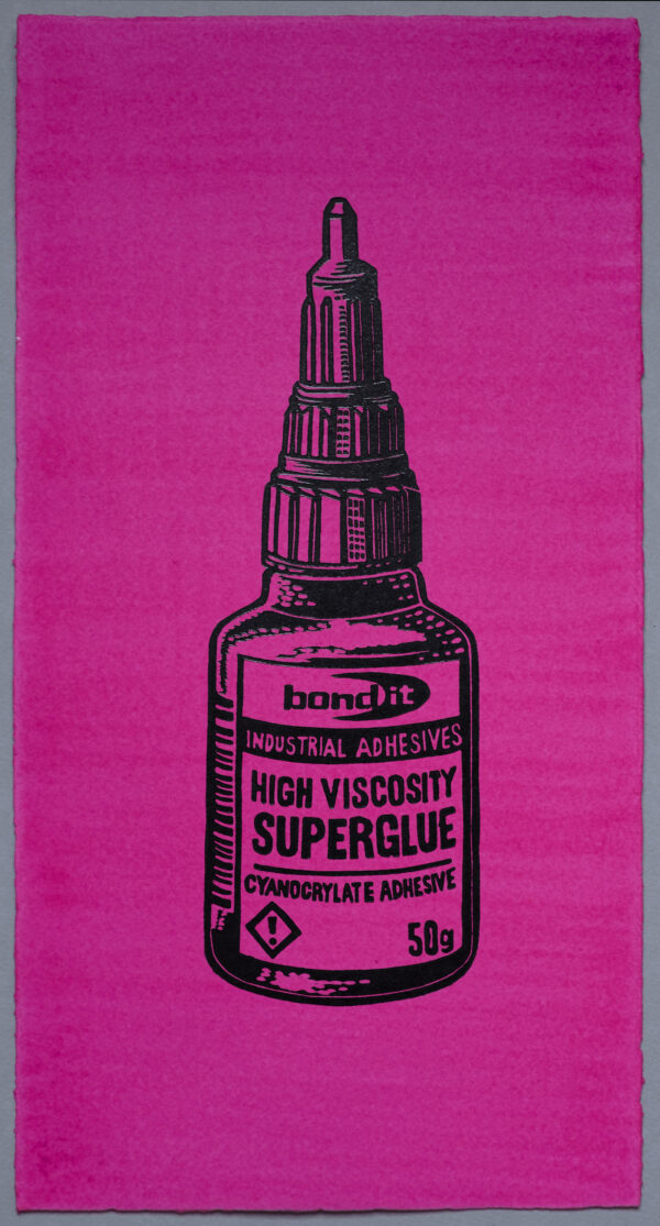 SuperGlue JUST STOP OIL XR Lino Print Lino Cut Wood Cut Art PrintMaking Extinction Rebellion Miles Glyn Artist Activist Nonviolence Direct Action Drawing Illustration